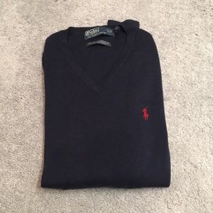 Men’s Polo Pima Cotton Navy Sweater. Size Medium